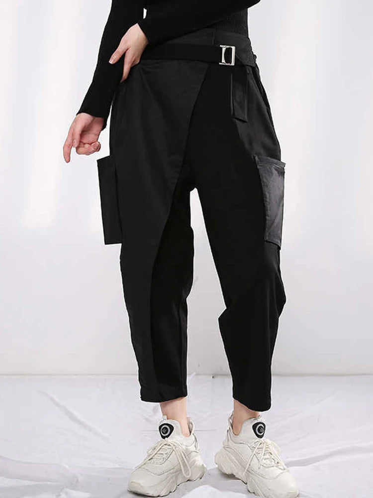 High Elastic Waist Pocket Leisure Long Black  Harem Trousers New Loose Fit Pants Women Fashion Spring Autumn 2025 1Y48701