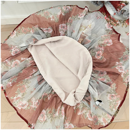 Load image into Gallery viewer, French Red Print Elegant Square Neck Slim Sexy Party Short Dress Women's Summer New Ruffled Edge Dresses Fashion Bohemian Trendy
