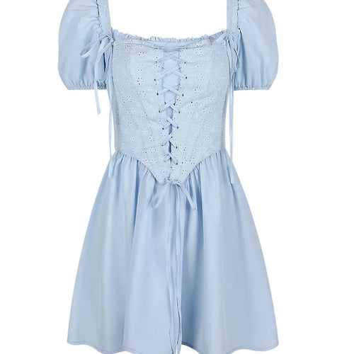 Load image into Gallery viewer, Fashion New Product Bubble Sleeves Square Neck Dress Slim Lace Up Princess Dress Two Piece Set Elegant Sweet Female Set
