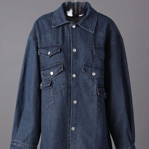 Load image into Gallery viewer, Blue Pockets Denim Big Size Casual Jacket New Lapel Long Sleeve Women Coat Fashion Tide Spring Autumn 2025 12C2135
