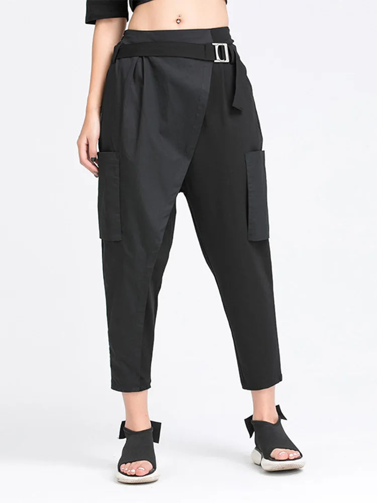 High Elastic Waist Black Irregular Split Harem Trousers New Loose Fit Pants Women Fashion Tide Spring Summer 2025 1Y487