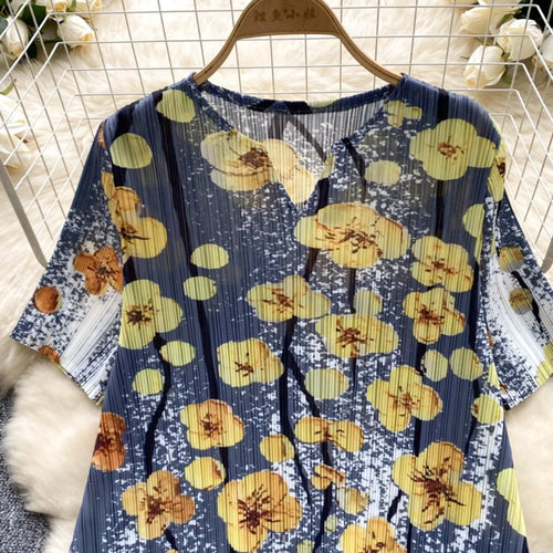 Load image into Gallery viewer, French Retro Women Black Butterfly V Neck Short Sleeved Long Dress Summer White Print Elegant Loose Vacation Pleated Dress Trend
