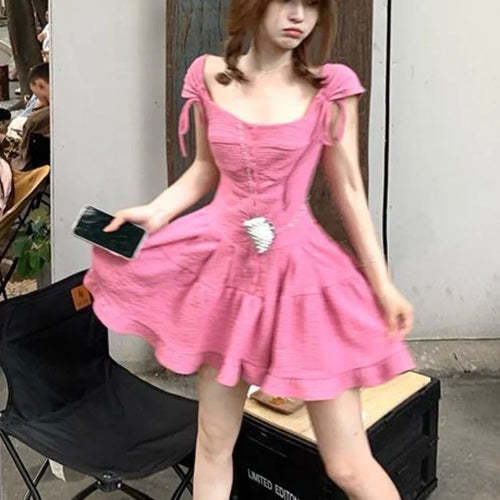 Load image into Gallery viewer, Y2k Pink Summer Dress Women 2023 Sundress Casual Kawaii Princess Fairy Short Dresses Party Korean Fashion
