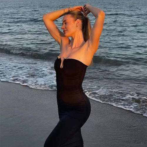 Load image into Gallery viewer, Off-shoulder Strapless Sexy Maxi Dress For Women Solid Sleeveless Backless Bodycon Club Party Sexy Long Dress Elegant
