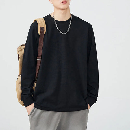 Load image into Gallery viewer, Men's Long Sleeved T-shirt Round Neck Solid Color Pullover Casual Top New Spring Loose Fashion Trend 2025 Male 9W1316
