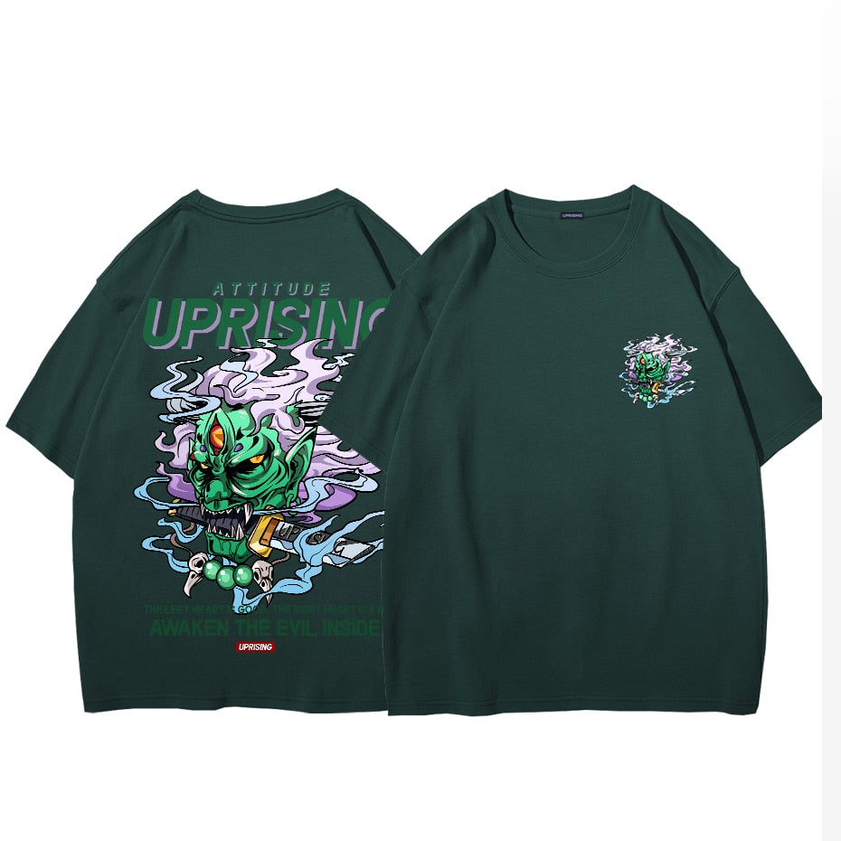 Demon devil ghost Pain Printed T Shirt Men Retro Washed oversized Tops Tees Harajuku Tshirt Streetwear Hip Hop Male T-shirts