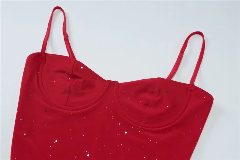 Spaghetti Strap Ruffled Sexy Mini Dress For Women Red Fashion Sleeveless Backless High Waist A-line Club Party Dress