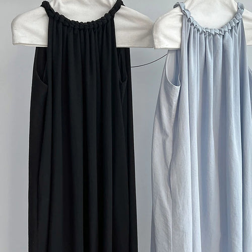 Load image into Gallery viewer, Women White Blue Knot Elegant Big Size Long Vest Dress New Halter Sleeveless Fashion Tide Spring Summer 2025 1DJ1282
