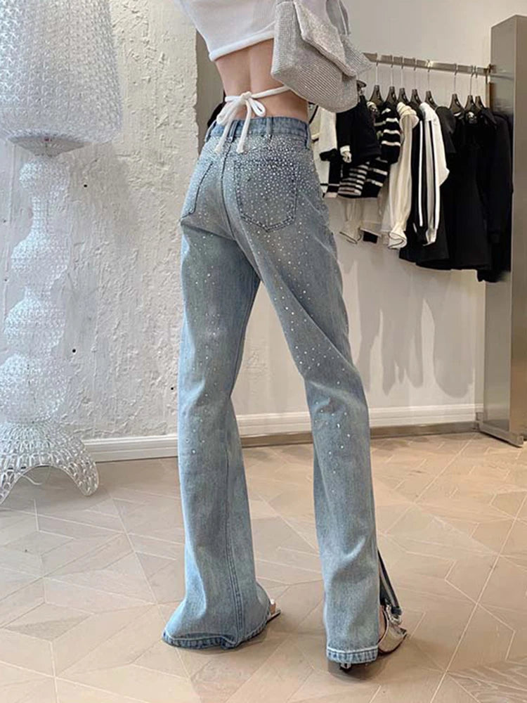 Streetwear Jeans For Women High Waist Patchwork Pocket Solid Denim Trousers Female Clothing Fashion Style