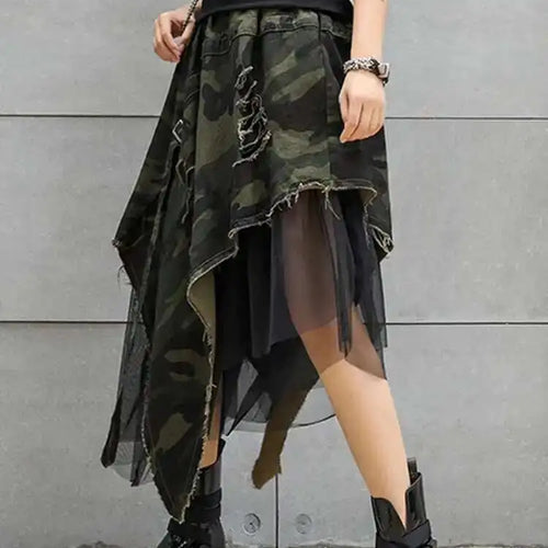 Load image into Gallery viewer, High Elastic Waist Camouflage Irregular Mesh A-line Half-body Skirt Women Fashion Tide New Spring Autumn 2025 1DH6094
