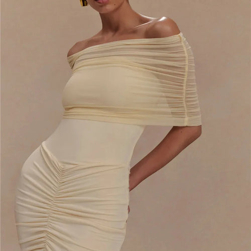 Load image into Gallery viewer, Mesh Strapless Off-shoulder Sexy Ruffled Mini Dress For Women Fashion Backless High Waist Female Ruched Party Dress
