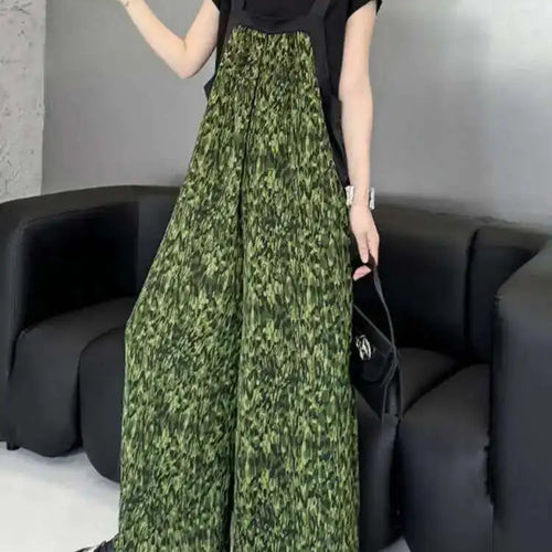 Load image into Gallery viewer, High Waist Green Pattern Printed Big Size Long Overalls Pants New Trousers Women Fashion Tide Spring Autumn 2025 1DH6622
