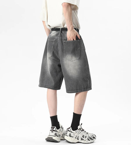 Men's Denim Shorts New Summer American High Street Style Gradient Color Simple Straight Leg Trendy Male Pants 9W1811