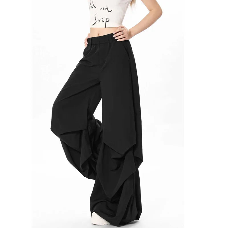 Men's Causal Pants New Pleated Straight Wide Leg Solid Color Trendy Elasitic Waist Stylish Male Loose Bottoms 9W1920