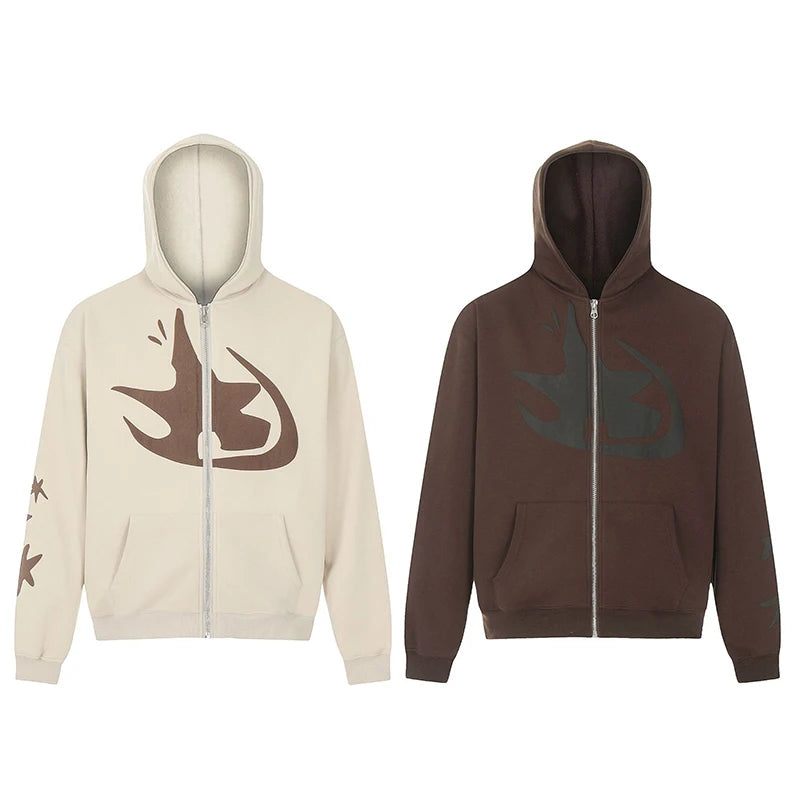 Men's Sweatshirts New American Hoodie Printed Loose Hoodie Trendy Zipper Pockets Design Male Casual Clothing Spring 9W1883