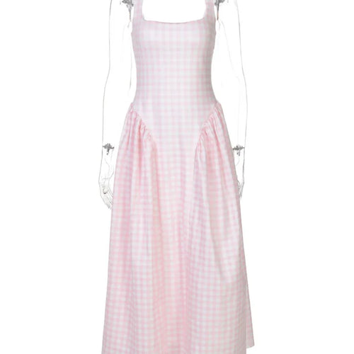 Load image into Gallery viewer, Plaid Printed Maxi Dress For Women Gown Summer New Spaghetti Strap High Waist A-line Backless Club Long Dress Vestido
