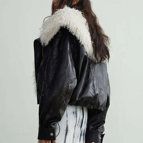 Load image into Gallery viewer, Black Big Size PU Leather Jacket New Removable Fur Collar Long Sleeve Women Coat Fashion Tide Spring Autumn 2025 1DH2121
