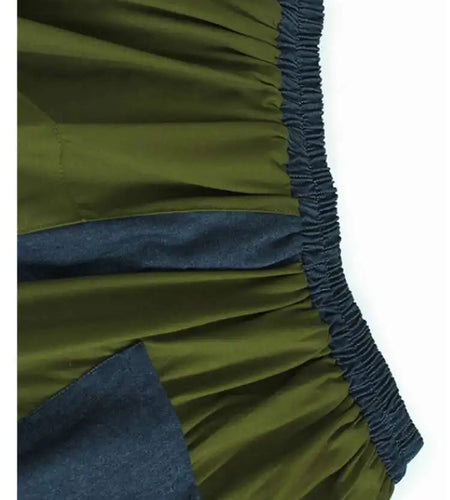 High Elastic Waist Green Denim Color-block A-line Half-body Skirt Women Fashion Tide New Spring Autumn 2025 1DJ0583