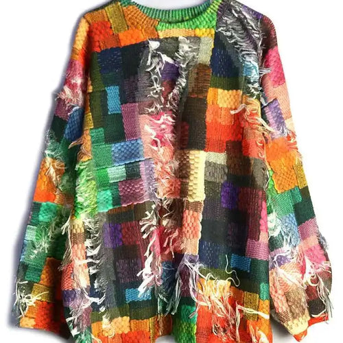 Load image into Gallery viewer, Orange Tassels Big Size Knitting Sweater Round Neck Long Sleeve Women Pullovers New Fashion Spring Autumn 2025 1DH8490
