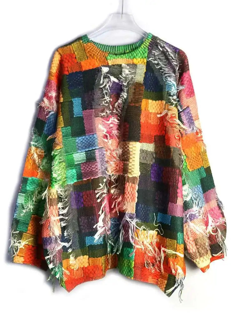 Orange Tassels Big Size Knitting Sweater Round Neck Long Sleeve Women Pullovers New Fashion Spring Autumn 2025 1DH8490