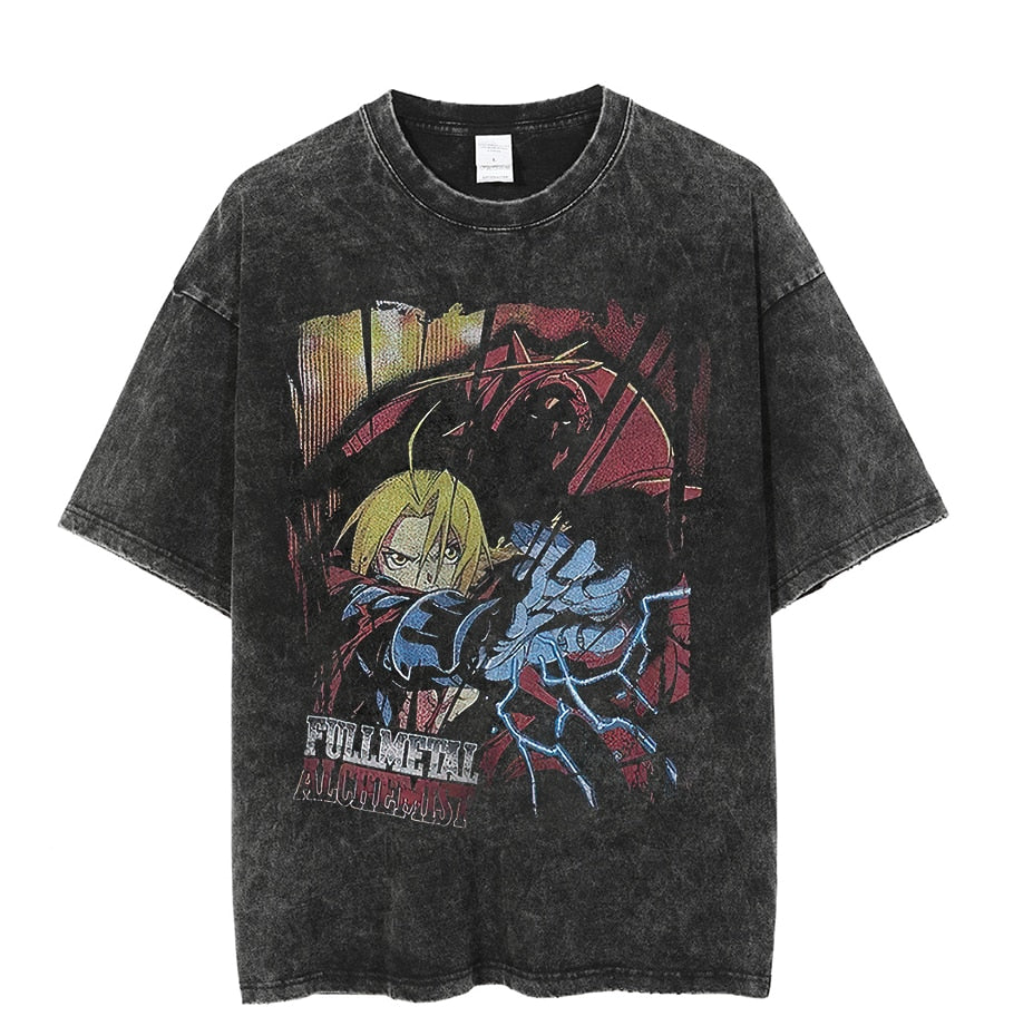 Vintage Washed Tshirts Anime T Shirt Harajuku Oversize Tee Cotton fashion Streetwear unisex top 8v1