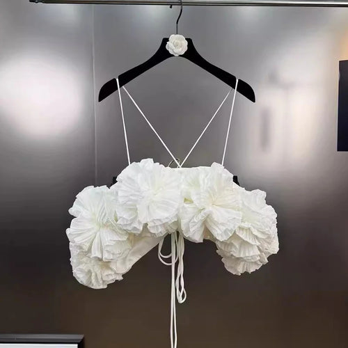 Load image into Gallery viewer, Solid Spliced 3D Flower Temperament Vests for Women Square Neck Off Shoulder Esxy Vest Female Fashion Clothing New
