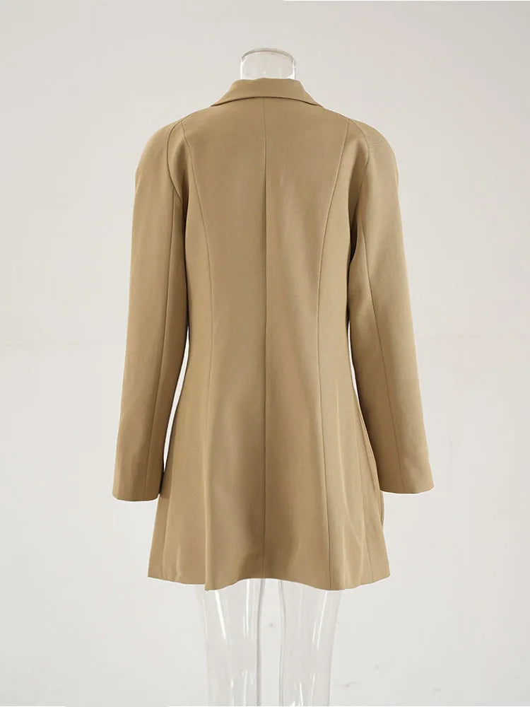 Women Khaki Irregular Spliced Shaped Elegant Blazer New Lapel Long Sleeve Jacket Fashion Tide Spring Autumn 2025 CPDB255