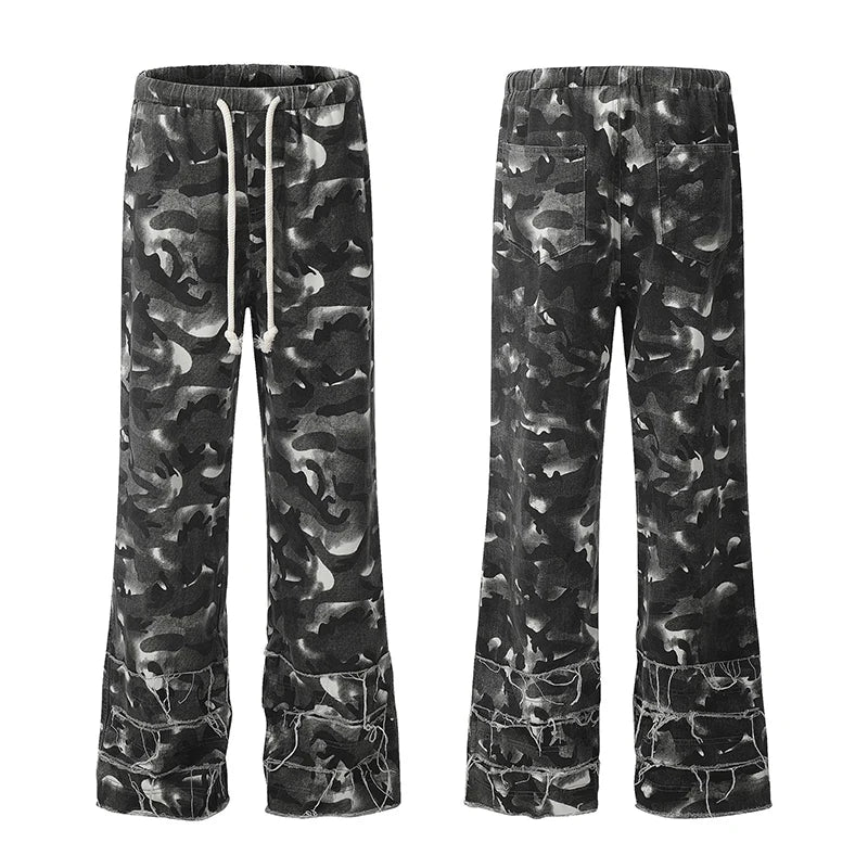 Men's Casual Pants Washed Stylish Micro Flared Elastic Waist Trendy Straight Leg New American Style Male Trousers 9W1960