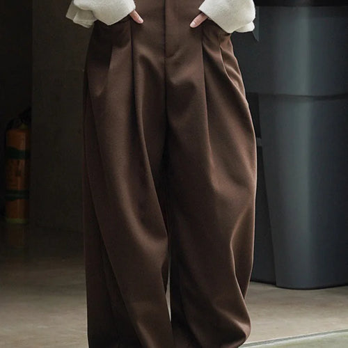 Load image into Gallery viewer, High Waist Brown Pleated Casual Long Wide Leg Pants New Loose Fit Trousers Women Fashion Tide Spring Autumn 2025 1DF4423

