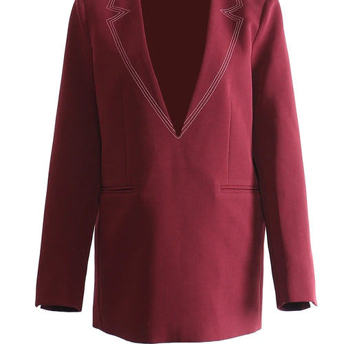 Load image into Gallery viewer, Women Wine Red Topstitched Big Size Elegant Blazer New V-neck Long Sleeve Jacket Fashion Tide Spring Autumn 2025 1DH7919
