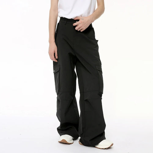 Load image into Gallery viewer, High Street Mne&#39;s Casual Pants Big Pockets Solid Color Cargo Trousers Straight Wide Leg Bottom Stylish Summer 9C6392
