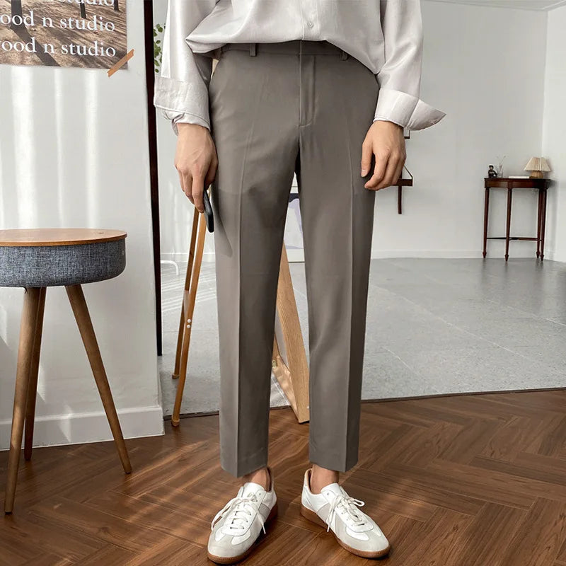 Men's Suit Pants New Spring Nine Point Slim Fit Korean Formal Handsome Casual Simple Solid Color Trend Trousers 9W1434