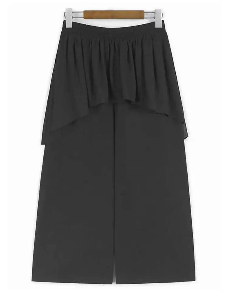 High Elastic Waist Apricot Ruffles Irregular Wide Leg Pants New Trousers Women Fashion Tide Spring Autumn 2025 1DJ0296