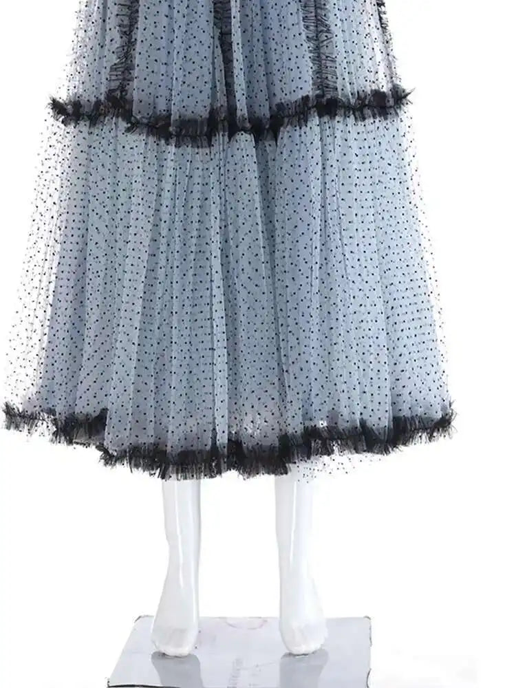 High Elastic Waist Red Dot Mesh Ruffles Elegant A-line Half-body Skirt Women Fashion Tide New Spring Autumn 2025 1DH6335