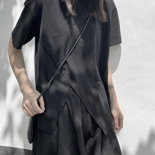 Load image into Gallery viewer, Women White Irregular Slit Hem Big Size Casual T-shirt New Round Neck Short Sleeve Fashion Tide Spring Summer 2025 1DJ1671
