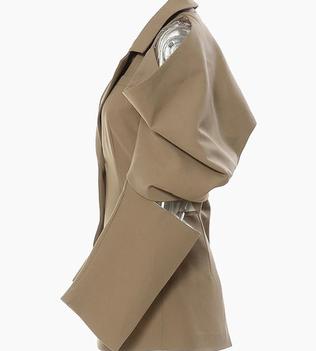 Women Off Shoulder Chain Big Size Blazer New Lapel Long Sleeve Loose Fit Jacket Fashion Tide Spring Autumn 2025 1DE9885