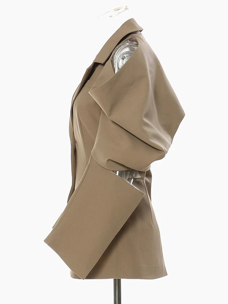 Women Off Shoulder Chain Big Size Blazer New Lapel Long Sleeve Loose Fit Jacket Fashion Tide Spring Autumn 2025 1DE9885