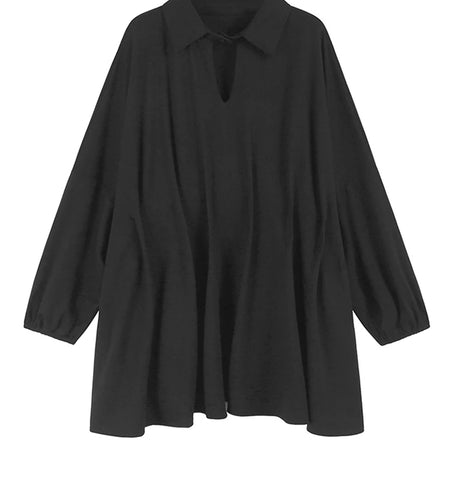 Women Black Pleated Hollow Out Big Size Elegant Mini Dress New V-Neck Long Sleeve Fashion Tide Spring Autumn 2025 1DH9549