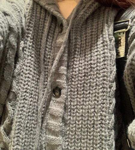 Y2k Aesthetic Twist Hooded Cardigans Women Autumn Winter Solid Casual Sweater Streetwear Single Breasted Fashion Grunge Coats