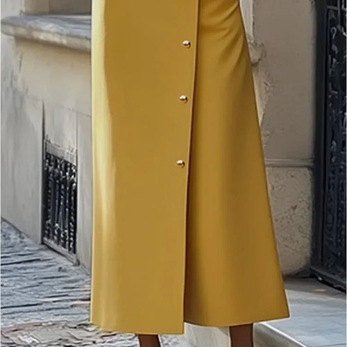 Load image into Gallery viewer, Women&#39;s Elegant Gold Long Dresses Spring Summer Single Brewed H-Line Stand Collar Lady Maxi Shirts Dresses
