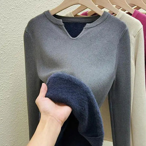 Load image into Gallery viewer, Autumn Winter Korean Fashion Solid V Neck Velvet Knit Crochet Sweater Women Warm Long Sleeve Pullovers Tops Casual Popular Trend
