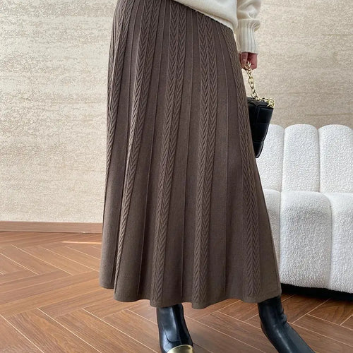 Load image into Gallery viewer, Korean Style Woman Solid New Elegant High Waist Knitted Skirt Autumn Winter Vintage Casual Simple Versatile Festival Party Skirt
