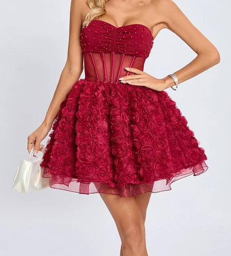 Spliced Pearl Slimming Mini Dresses For Women Strapless Sleeveless High Waist Patchwork Appliques Dress Female New