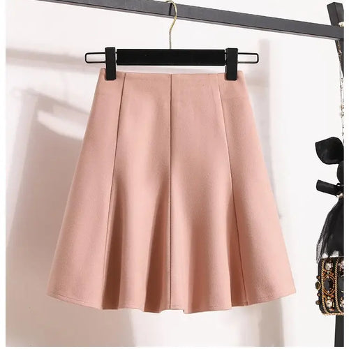 Load image into Gallery viewer, Solid Elegant Zippered Woolen Short Skirt Ladies 2023 Autumn Winter Women's High Waist Korean Plus Size Party Mini Pleated Skirt
