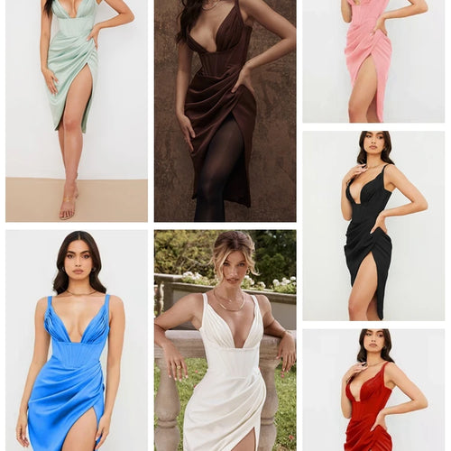 Load image into Gallery viewer, High Quality Summer Bodycon Dress Women 2021 New Arrivals House of Cb Satin Dress Sexy Draped Celebrity Evening Party Dress Club
