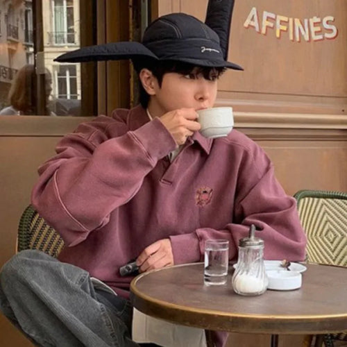 Load image into Gallery viewer, Men's Sweatshirt New Spring Turn-down Collar Loose Embroidered Top Korean Long Sleeve Pullover Fashion Clothing 9W1485
