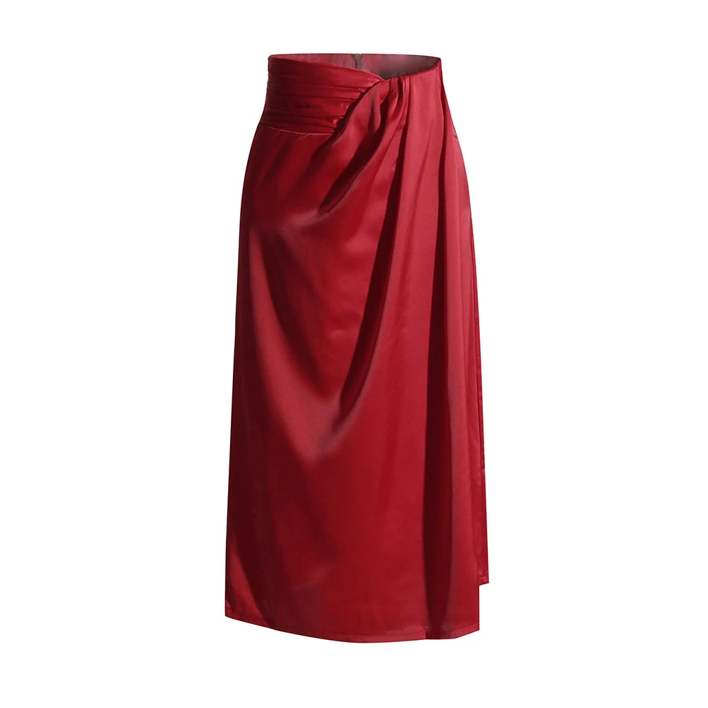 Solid Minimalist Spliced Fold Skirts For Women High Waist
