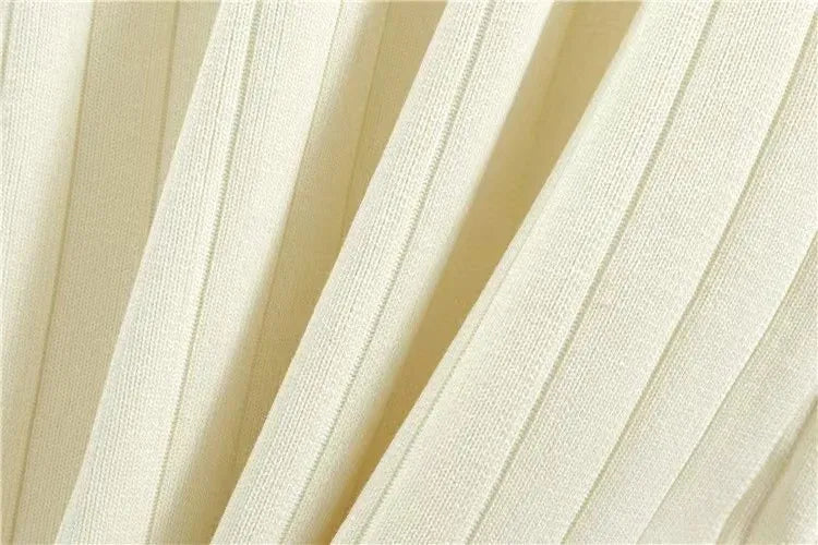 Korean Women's Two Pieces Suit 2024 Autumn Winter Patchwork Single Breasted Knit Tops And High Waist Sleeveless Vest Dresses Set