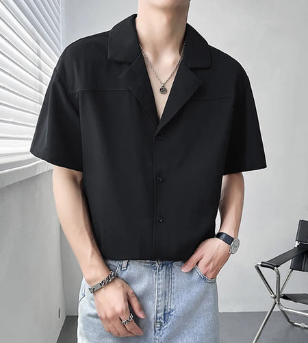 Summer Korean Style Men's Shirts Short Sleeved Trendy Solid Color Turn-down Collar Singel Breasted Male Top 9W1873