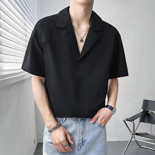 Load image into Gallery viewer, Summer Korean Style Men's Shirts Short Sleeved Trendy Solid Color Turn-down Collar Singel Breasted Male Top 9W1873
